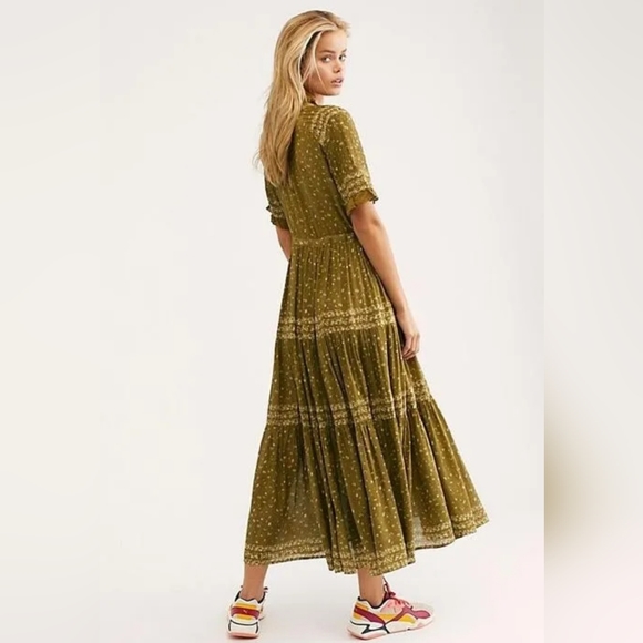 ❤️Free People Rare Feeling Maxi Dress in Kiwi combo size S. - Picture 4 of 16